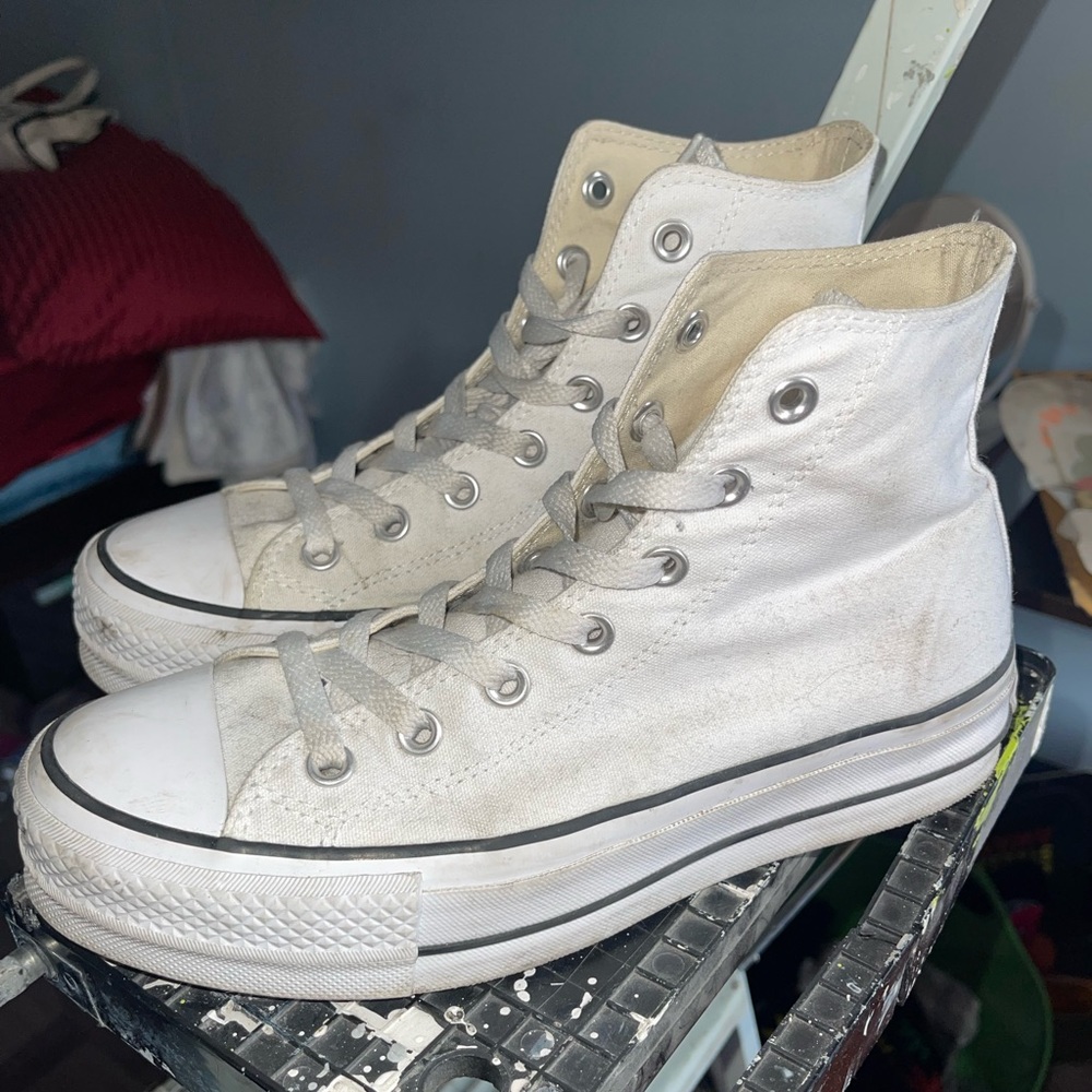 All White Converse Platforms